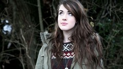 Woman outdoors long hair blue eyes brunettes