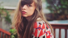 Woman outdoors long hair brunettes teen