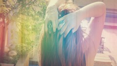 Woman outdoors multicolor long hair redheads