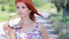 Woman outdoors redheads girls with glasses Met-Art magazine 