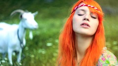 Woman outdoors redheads Goats