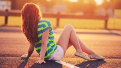 Woman outdoors shadows redheads