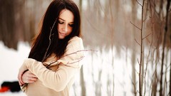 Woman outdoors smiling brunettes