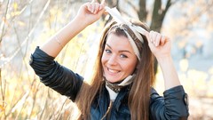 Woman outdoors smiling brunettes headbands Lily C