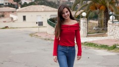 Woman outdoors smiling brunettes lorena garcia