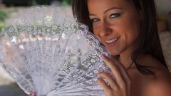 Woman outdoors smiling brunettes models Femjoy magazine 