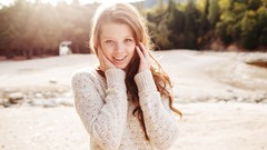 Woman outdoors sunlight brunettes models forests