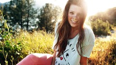 Woman outdoors sunlight long hair brunettes