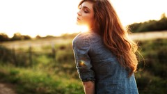 Woman outdoors sunlight long hair danielle redheads