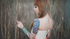 Woman outdoors tattoos brunettes