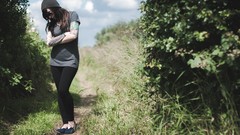 Woman outdoors tattoos brunettes black hair girls with glasses