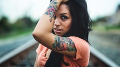 Woman outdoors tattoos brunettes models deviantart
