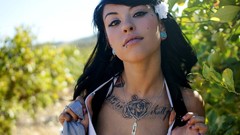Woman outdoors tattoos brunettes piercings