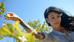 Woman outdoors tattoos brunettes piercings upscaled