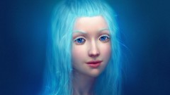 Woman paintings blue background blue hair blue eyes artwork