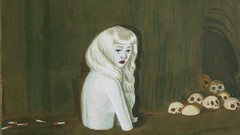 Woman paintings Cigarettes skulls blondes creepy artwork 