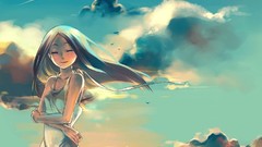 Woman paintings clouds artwork