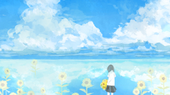 Woman paintings clouds Flowers