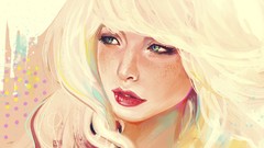 Woman paintings faces blondes freckles artwork Samkaat