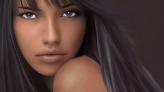 Woman paintings faces brown eyes brunettes adriana lima dark 