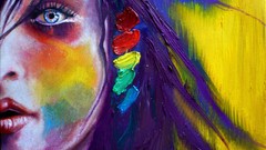 Woman paintings faces multicolor blue eyes artwork Sylvia 