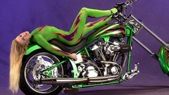 Woman paintings motorbikes body