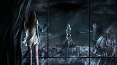 Woman paintings sci-fi artwork window panes