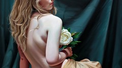 Woman paintings sitting blondes artwork topless