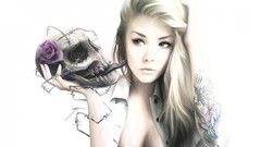 Woman paintings skulls Simple Background