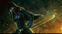 Woman paintings Swords cities assassins artwork