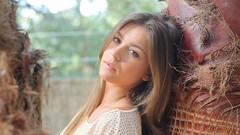 Woman palm trees outdoors brunettes Lily C