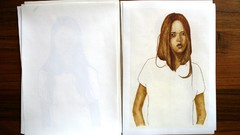 Woman paper cafe drawings