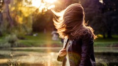 Woman Park brunettes girls in nature windy