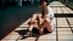 Woman parking legs brunettes carlos nunez cityscapes bob cut