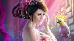 Woman Parrots brunettes cockatoo