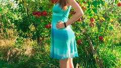 Woman peaches outdoors brunettes models fruit trees Shaina 