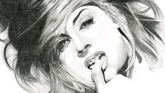 Woman Pencils white background faces monochrome artwork digital 