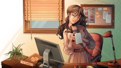 Woman phones artwork