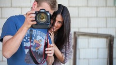 Woman photographer smiling brunettes models Blerina Zoé M