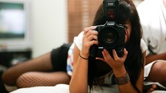 Woman Photographers brunettes lying down fishnet stockings