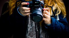 Woman Photographers Cameras Sony blondes long hair