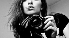 Woman Photographers Cigarettes monochrome smoking long hair 