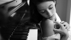 Woman piano monochrome brunettes
