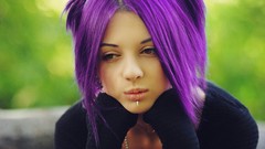 Woman piercings purple hair
