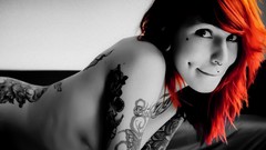 Woman piercings selective coloring