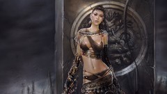 Woman Pillars cleavage artwork fantasy art
