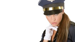 Woman pilot brunettes white gloves Veronika Fasterova Judy Jade 