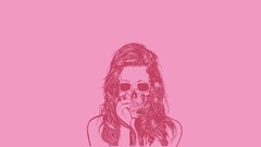Woman pink background skulls minimalistic vectors Simple 