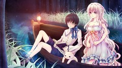 Woman pink hair anime girls cleavage summer dress eyepatch