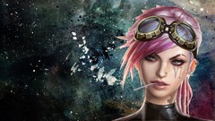 Woman pink hair goggles League of Legends Vi (LoL)